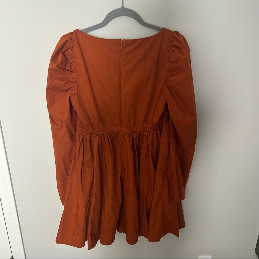 Abercrombie & Fitch Long Sleeve Poplin Babydoll Mini Dress Burnt Orange Medium - Picture 7 of 9